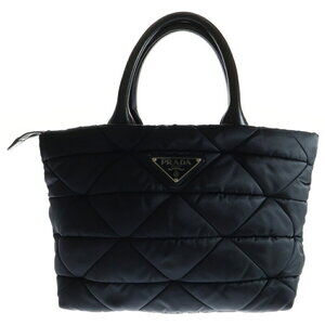 PRADA Padded Quilted Handbag Shoulder Bag Leather Black